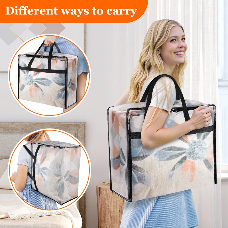 TasticTotes 4 Pack Clear Storage Bags for Comforter, Clothes & Bedding, Plastic Blanket Storage with Zipper and Handle, Moving Bags, Closet Organizer and Under-Bed Storage (60L) - Image 4