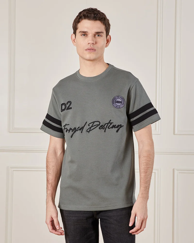 REDTAG Men Olive Pique Active T-Shirt