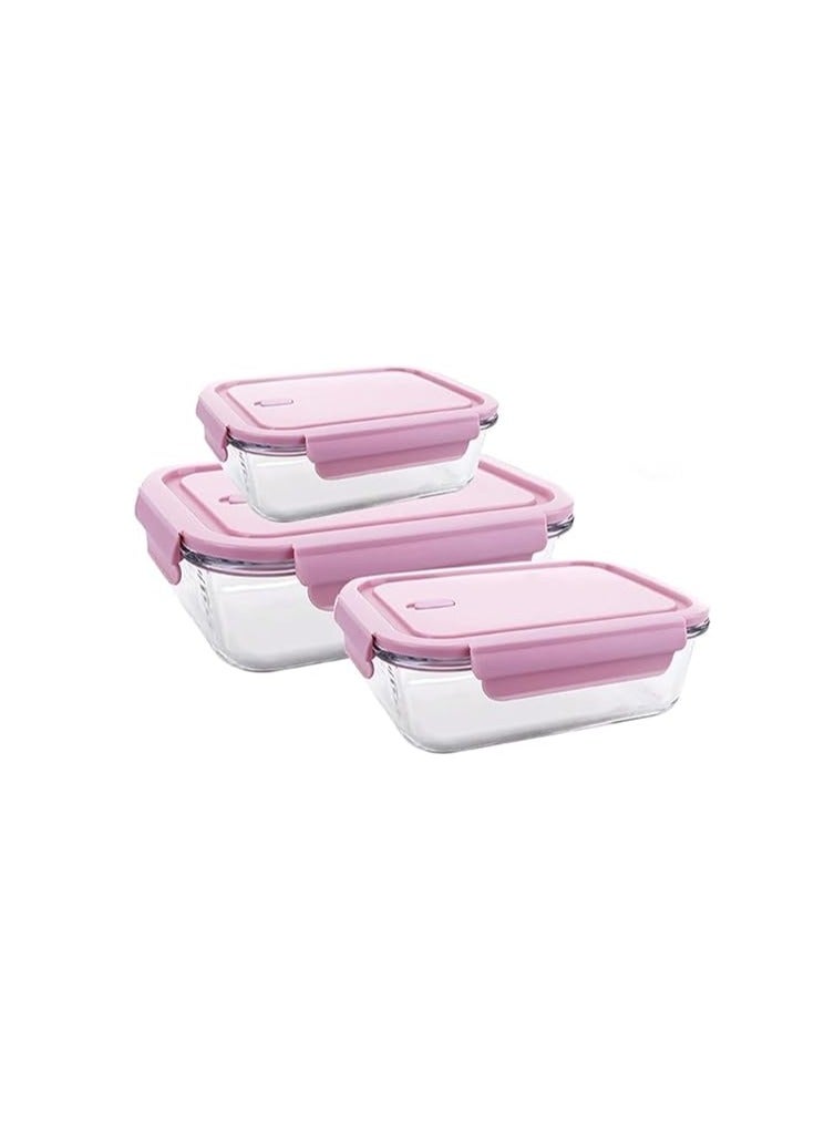 Glass Food Storage Containers with Lids Anti Leak Set of 3 Pieces Micorwave, Oven Up To 400 Dgree, Refrigerator and Dishwasher Safe 410 ml - 680 ml - 1040 ml (pink) - Image 1