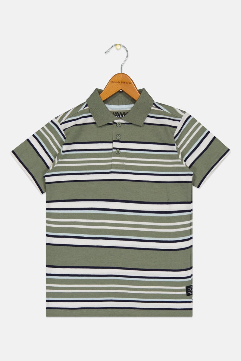 Hawk Kids Boy Spread Collar Short Sleeve Stripe Polo Shirt, Multicolor - Image 3