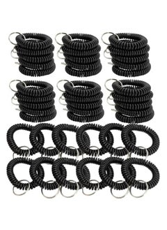 100 Pack Stretchable Plastic Wrist Coil Wrist Band Key Ring Chain Holder Black