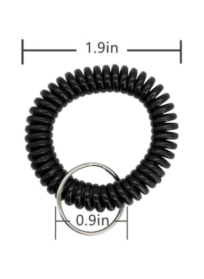 Generic - 100 Pack Stretchable Plastic Wrist Coil Wrist Band Key Ring Chain Holder Black - Image 1