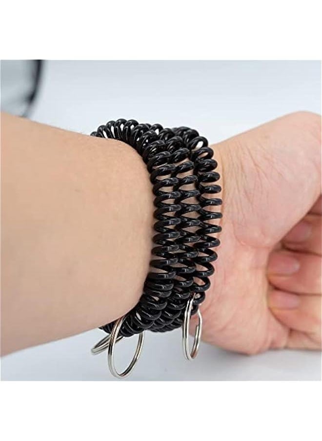 Generic - 100 Pack Stretchable Plastic Wrist Coil Wrist Band Key Ring Chain Holder Black - Image 1