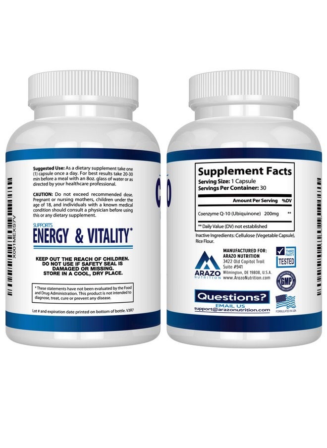 Arazo Nutrition Coq10 Ubiquinone Coenzyme Q10 200Mg Maximum Strength Nutritional Supplement High Absorption Capsules With No Soy  - Image 4