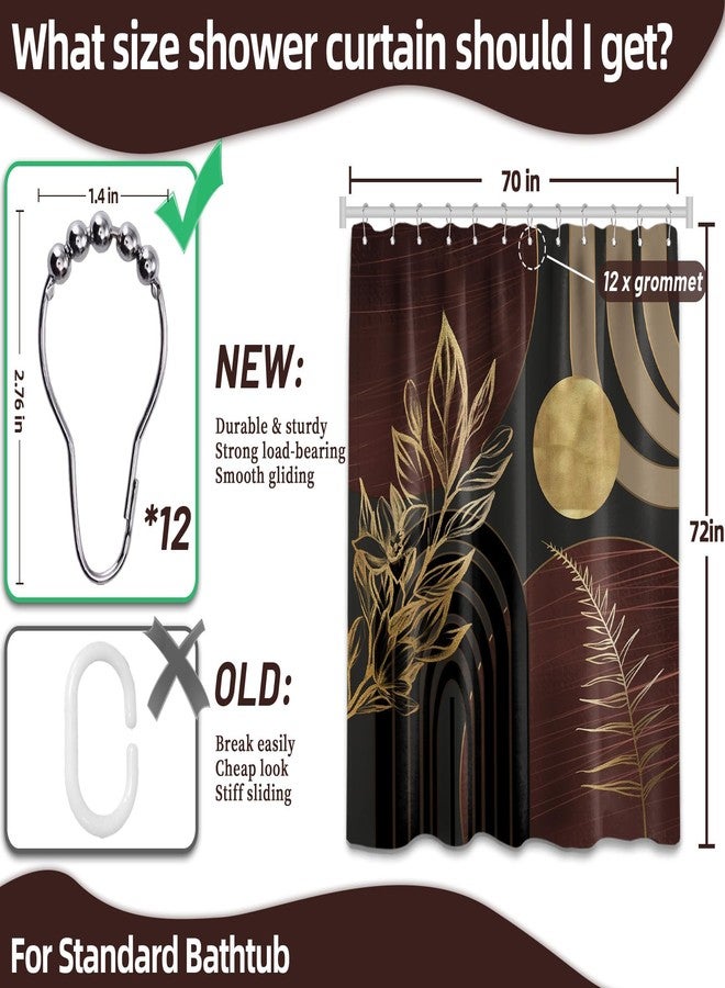 QGHOT Dark Brown and Black Shower Curtain Boho Mid Century Gold and Brown Shower Curtains for Bathroom Decor, Waterproof Cloth Fabric with Hooks, 70" W x 72" L - Image 4
