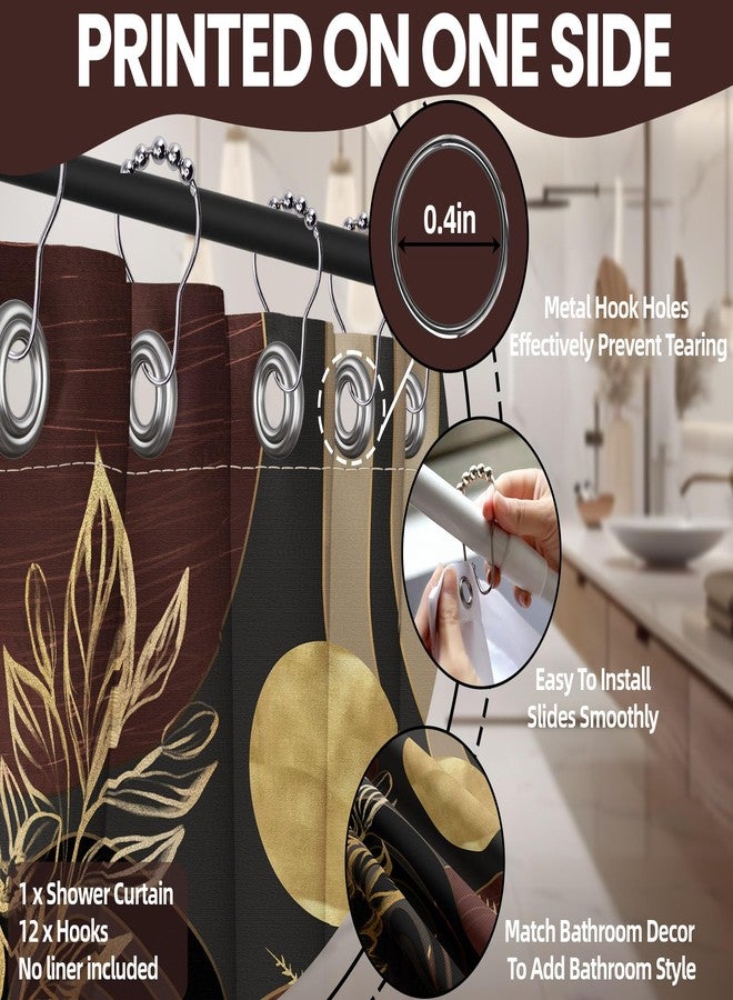 QGHOT Dark Brown and Black Shower Curtain Boho Mid Century Gold and Brown Shower Curtains for Bathroom Decor, Waterproof Cloth Fabric with Hooks, 70" W x 72" L - Image 5