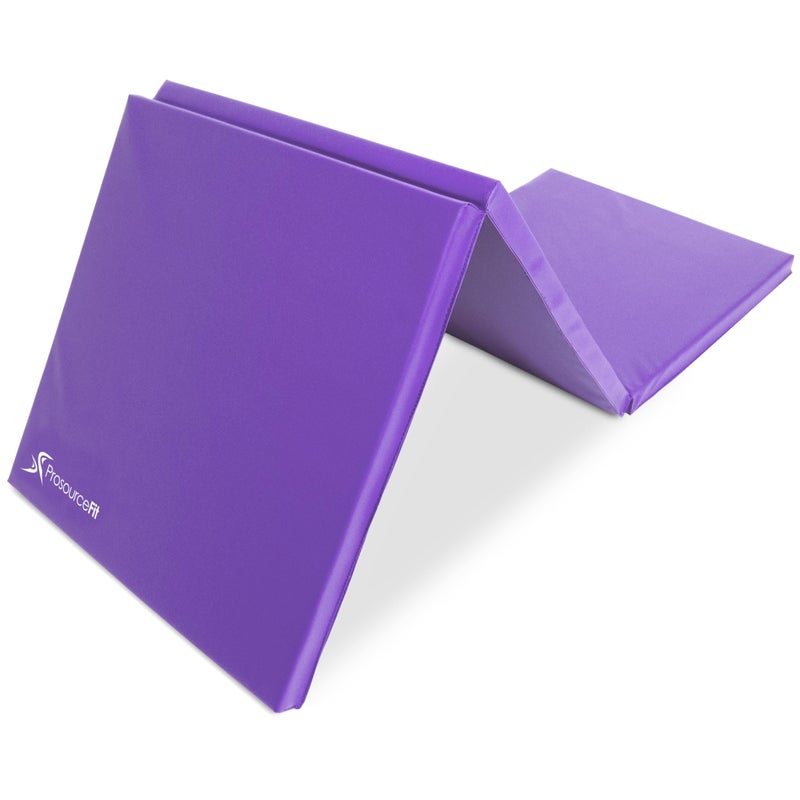ProsourceFit TriFold Folding Thick Exercise Mat 6x2 with Carrying Handles for MMA Gymnastics Stretching Core Workouts Purple