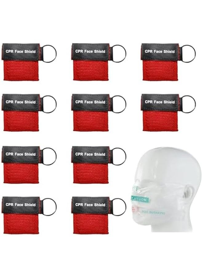 Generic Pack of 10 Respiratory Masks First Aid with Key Ring and Disposable Valve - CPR Face Shield for Car and On the Go - First Aid Respiratory Masks for Adults and Children (Red Colour)  - Image 1