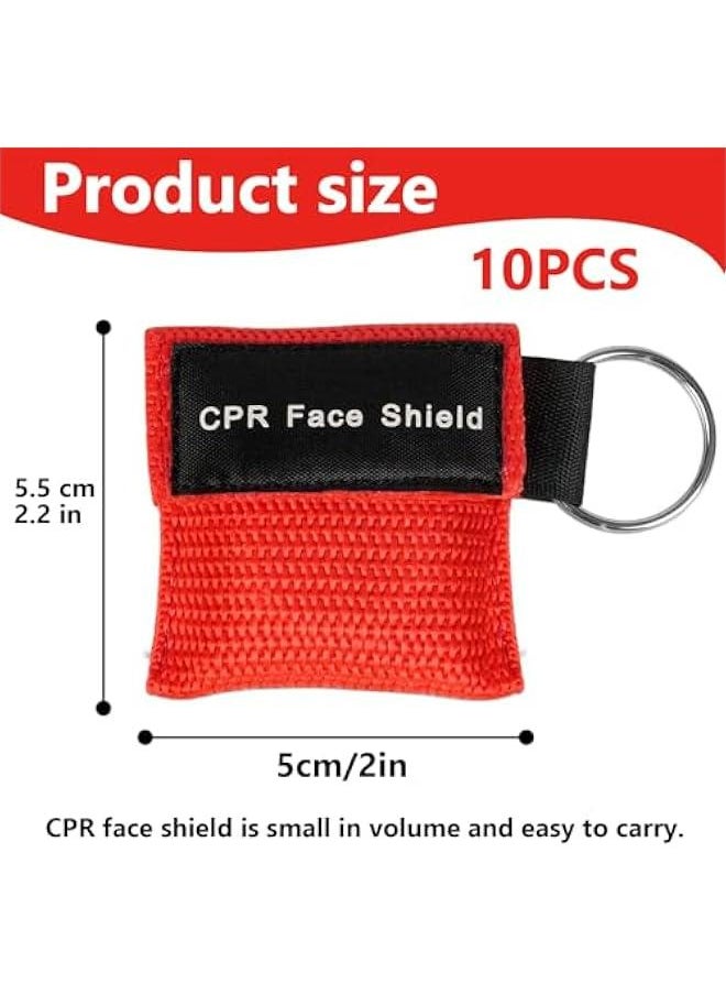 Generic Pack of 10 Respiratory Masks First Aid with Key Ring and Disposable Valve - CPR Face Shield for Car and On the Go - First Aid Respiratory Masks for Adults and Children (Red Colour)  - Image 2