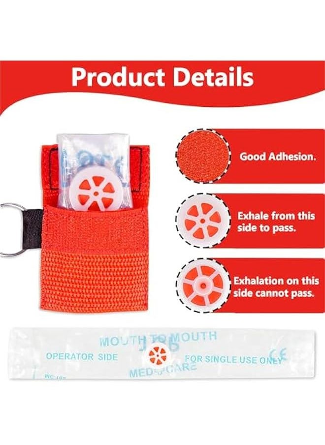Generic Pack of 10 Respiratory Masks First Aid with Key Ring and Disposable Valve - CPR Face Shield for Car and On the Go - First Aid Respiratory Masks for Adults and Children (Red Colour)  - Image 3