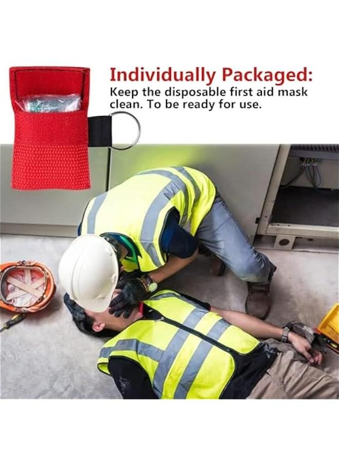 Generic Pack of 10 Respiratory Masks First Aid with Key Ring and Disposable Valve - CPR Face Shield for Car and On the Go - First Aid Respiratory Masks for Adults and Children (Red Colour)  - Image 5