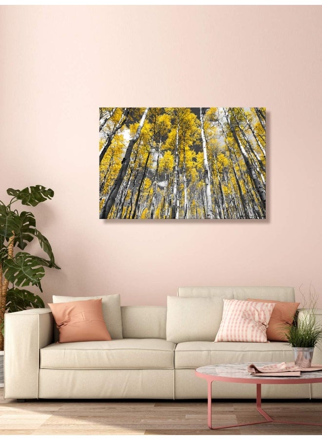 999Store Printed Autumn Yellow Leaves Trees Painting Wall Art (Canvas_18X30 Inches_Multi) - Image 1