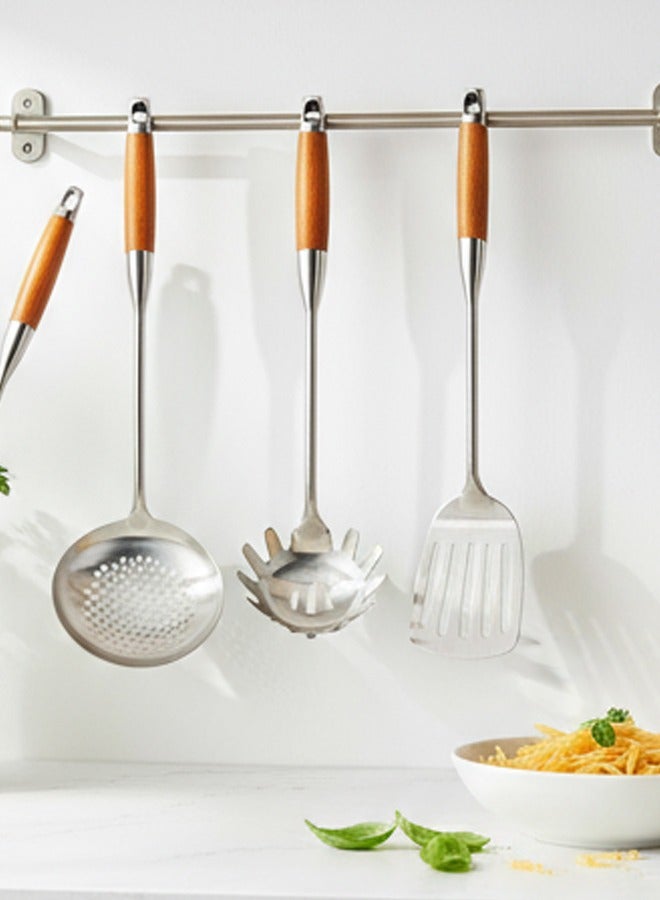 British Chef 3 Pcs Stainless Steel Kitchen Utensils/Spoon Set | Wooden Handle | Long Handle Spoons | Slotted Ladle/Turner/Pasta Spoons | Skimmer | Turner | Pasta Spoon/Fork/Ladle | BC315+BC316+BC317 - Image 3