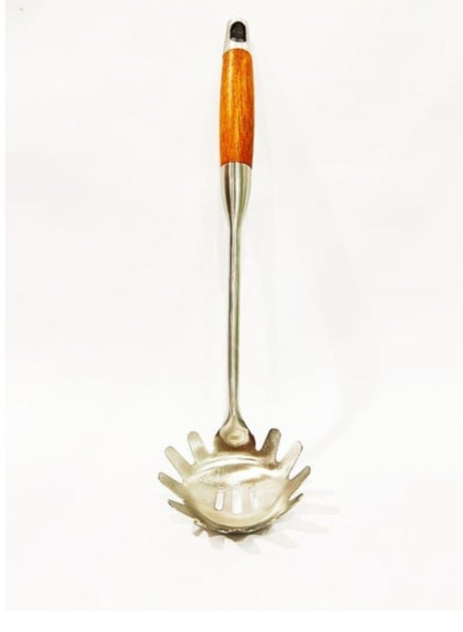 British Chef 3 Pcs Stainless Steel Kitchen Utensils/Spoon Set | Wooden Handle | Long Handle Spoons | Slotted Ladle/Turner/Pasta Spoons | Skimmer | Turner | Pasta Spoon/Fork/Ladle | BC315+BC316+BC317 - Image 5
