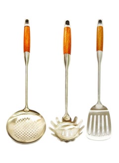 3 Pcs Stainless Steel Kitchen Utensils/Spoon Set | Wooden Handle | Long Handle Spoons | Slotted Ladle/Turner/Pasta Spoons | Skimmer | Turner | Pasta Spoon/Fork/Ladle | BC315+BC316+BC317