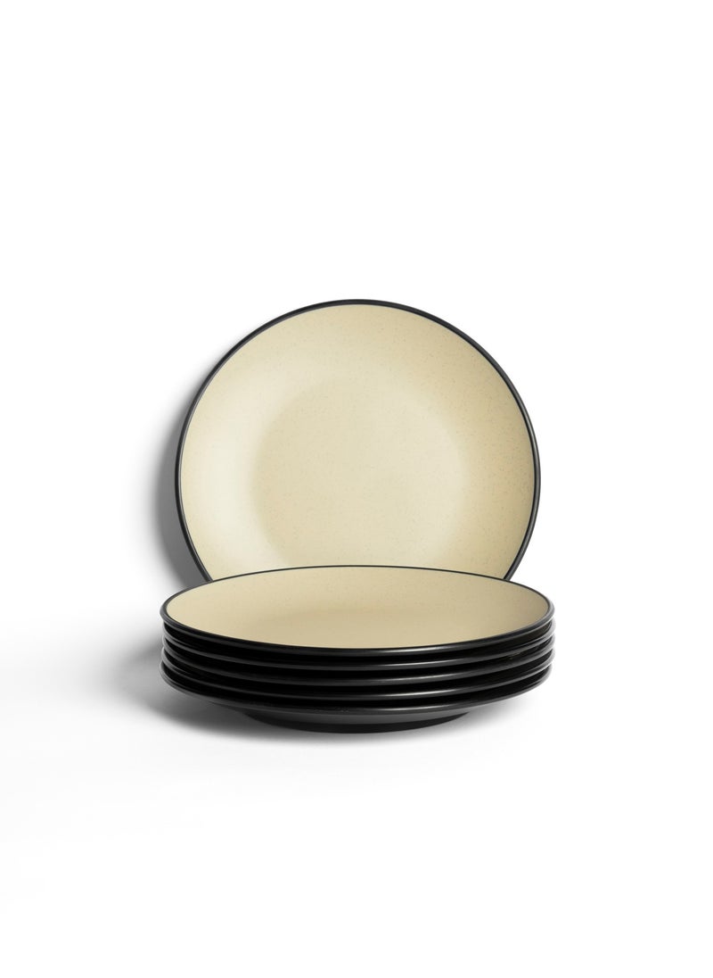 Master Gold - 6 Pieces Melamine Round Flat Dinner Plates | Ideal for Serving Meat, Noodles & Desserts | Shatterproof, Dishwasher & Microwave Safe | for Home, Restaurant, Hotel (Beige | Black) - Image 1