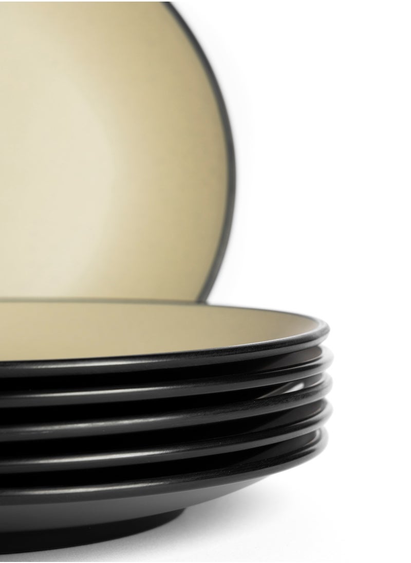 Master Gold - 6 Pieces Melamine Round Flat Dinner Plates | Ideal for Serving Meat, Noodles & Desserts | Shatterproof, Dishwasher & Microwave Safe | for Home, Restaurant, Hotel (Beige | Black) - Image 1