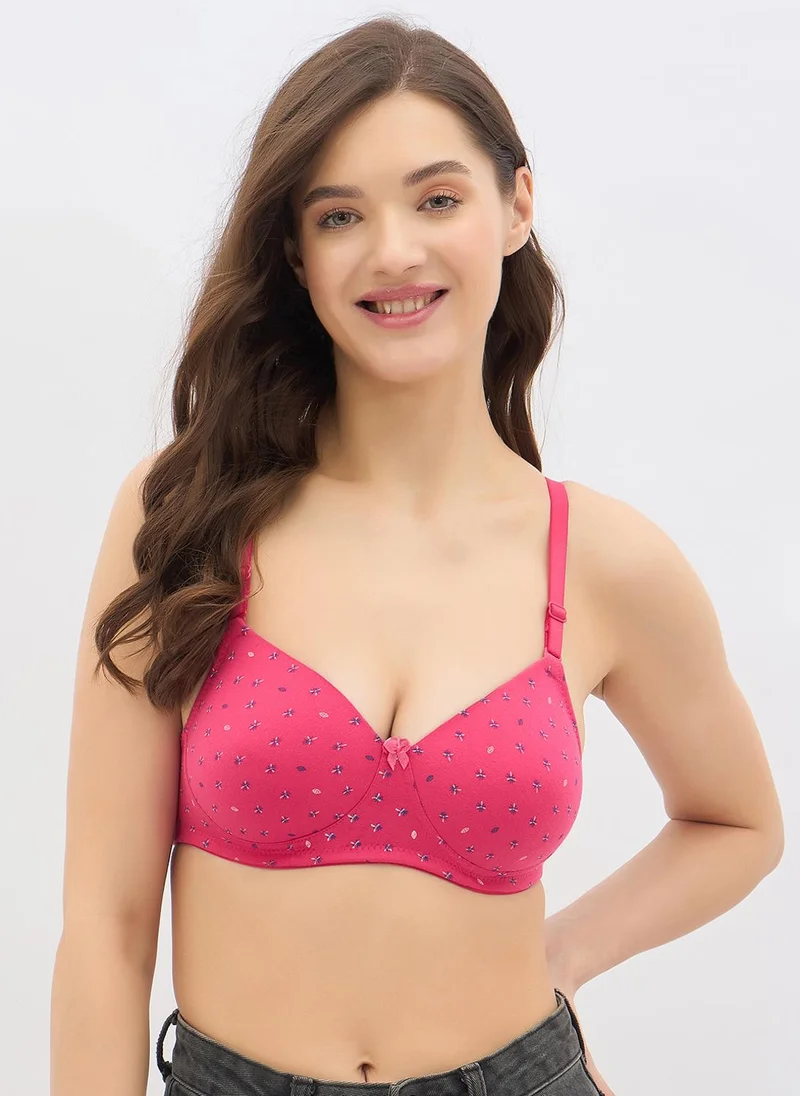 كلوفيا Clovia Padded Non-Wired Full Coverage Floral Print Multiway T-shirt Bra in Pink - Cotton