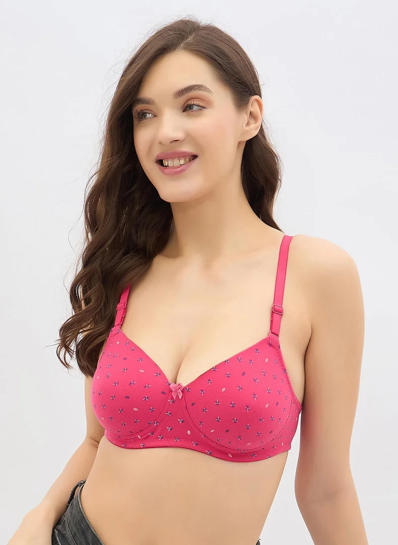 كلوفيا Clovia Padded Non-Wired Full Coverage Floral Print Multiway T-shirt Bra in Pink - Cotton