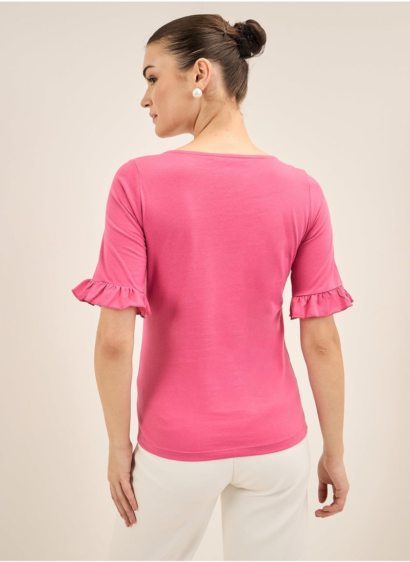 Salt Attire Chic Boat Neckline Top with Elegant Elbow Length Ruffled Sleeves in Regular Fit A Perfect Blend of Comfort and Style for Effortless Everyday Fashion  - Image 5