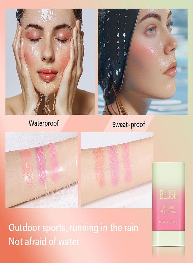 Tiejdhr PH Color Changing Multi-purpose Hydrating Tinted Solid Blush Stick for Cheek/Eyes/Lips (2# Hot Red) - Image 4