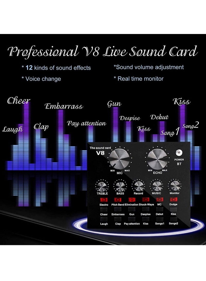 Microphone,Live Sound Card & BM800 Suspension Microphone Kit Broadcasting Recording Condenser Microphone Set Intelligent Volume Audio Mixer Sound Card for Computer PC Live Sound  - Image 4