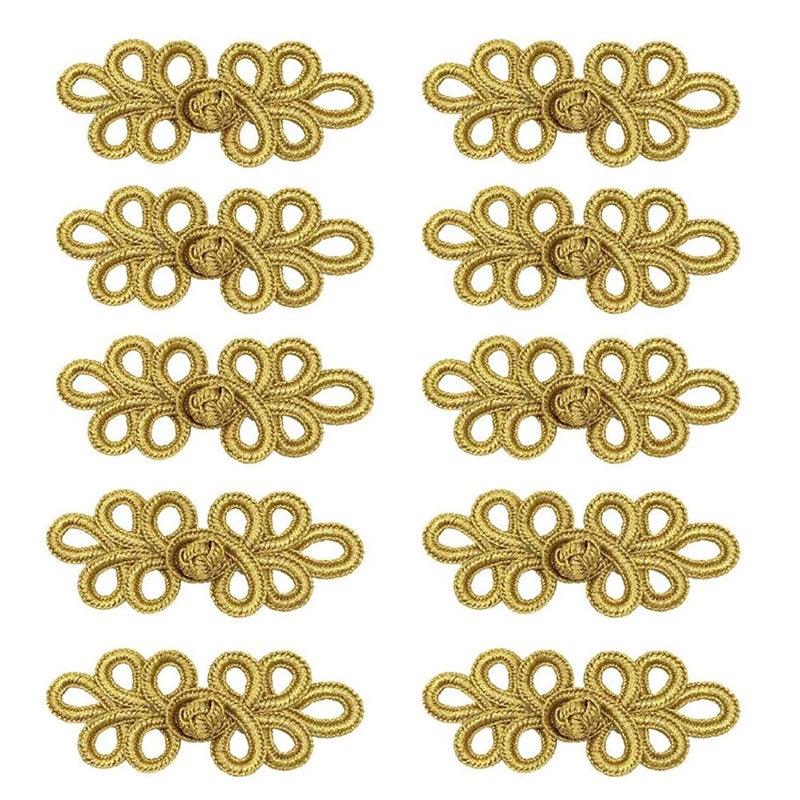 WiYould WiYould 10 Pairs Chinese Knots Frog Buttons Closure Knots Sewing Buttons Fasteners for Cheongsam Tang Suit Scarf Cardigan Sweater Cloak Coats Costumes Outfit SewingGold W5