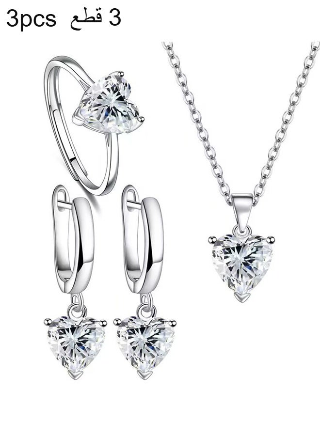 Happy D Heart-shaped cubic zirconia jewelry set - a romantic set of necklace, ring, and earrings suitable for anniversary and Valentine's Day gifts - elegant, sexy, and durable accessories for her. - Image 1