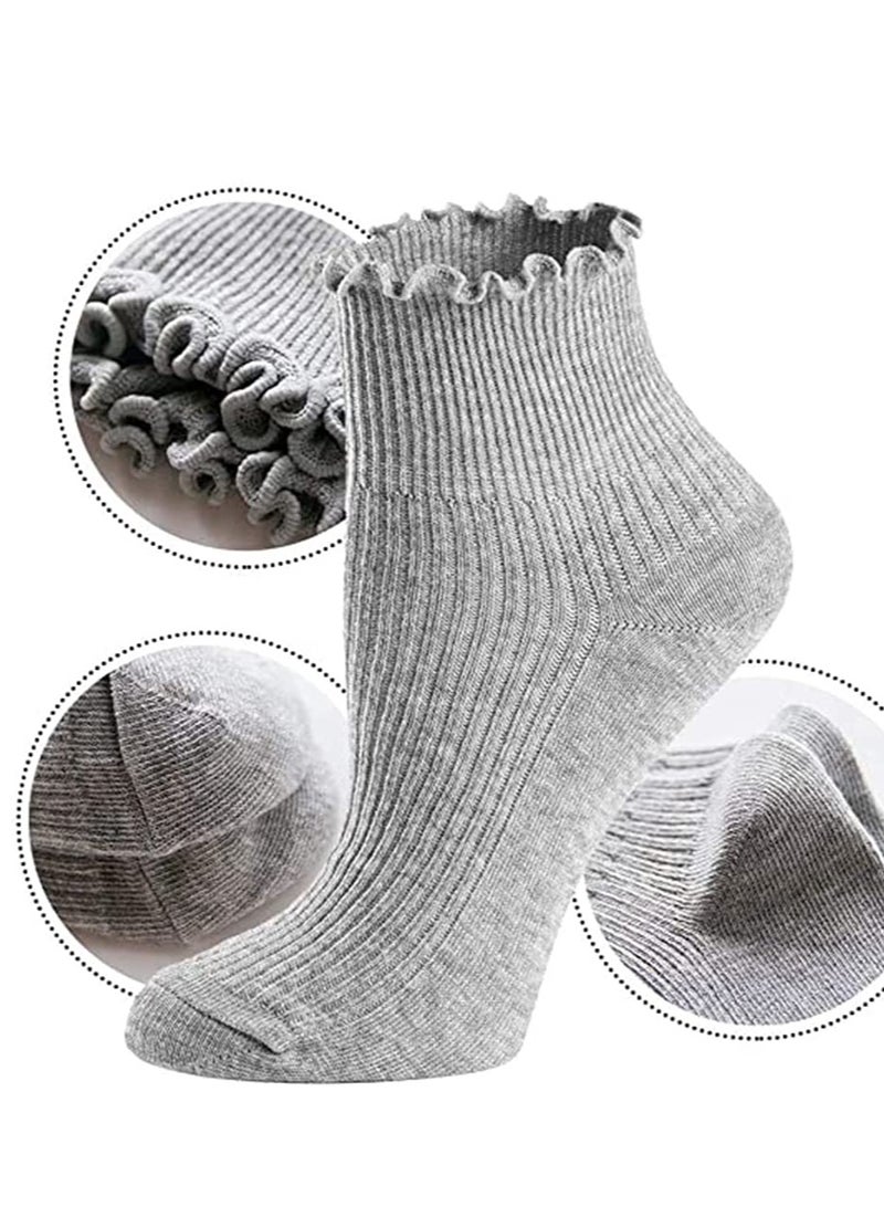 SYOSI Womens Ankle Casual Socks, Ruffle Turn-Cuff Casual Ankle Socks Summer Cotton Knit Lettuce Low Cut/ Crew / Dress Colorful Sock 6 Pack - Image 2