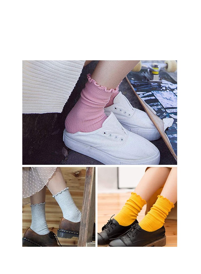 SYOSI Womens Ankle Casual Socks, Ruffle Turn-Cuff Casual Ankle Socks Summer Cotton Knit Lettuce Low Cut/ Crew / Dress Colorful Sock 6 Pack - Image 3