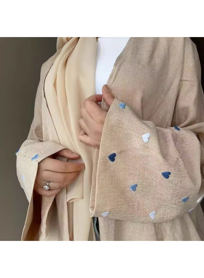 New Embroidery Love Cardigan Dress Solid Color Elegant Dress - Image 3