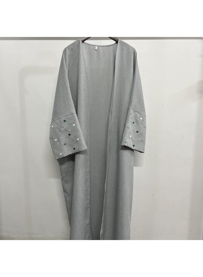 New Embroidery Love Cardigan Dress Solid Color Elegant Dress - Image 4