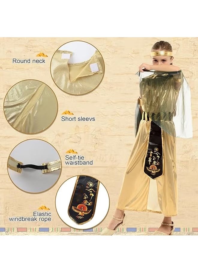 Halamodo Egyptian Costume for Kids Girls Cleopatra Pharaoh Dress Up Halloween Role Play Clothes with Accessories for Halloween XL - Image 4