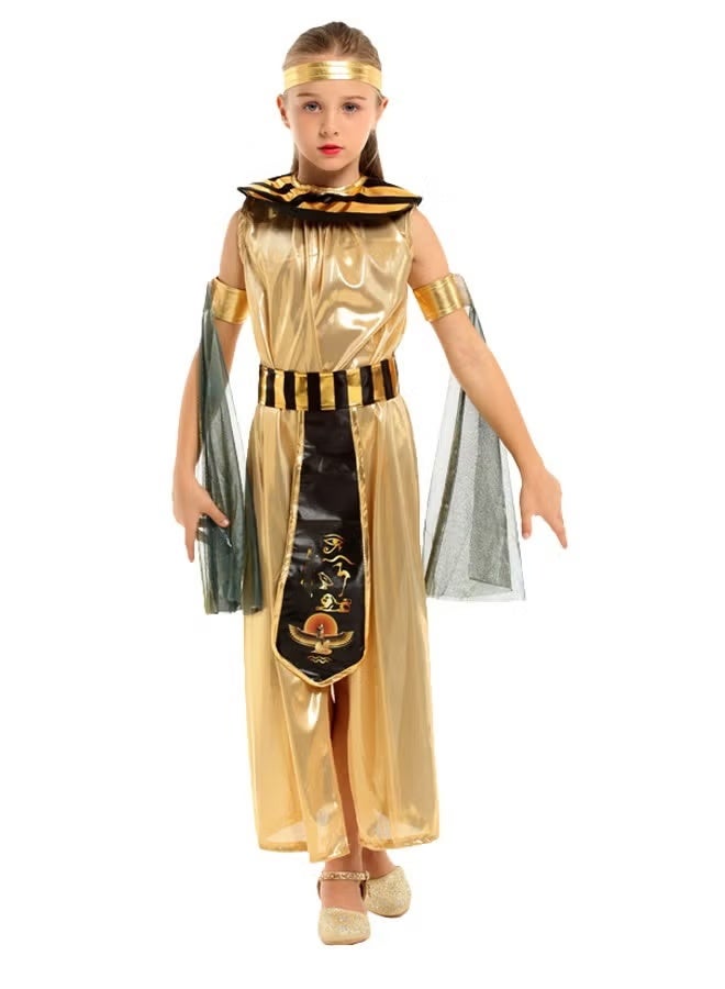 Halamodo Egyptian Costume for Kids Girls Cleopatra Pharaoh Dress Up Halloween Role Play Clothes with Accessories for Halloween XL - Image 3