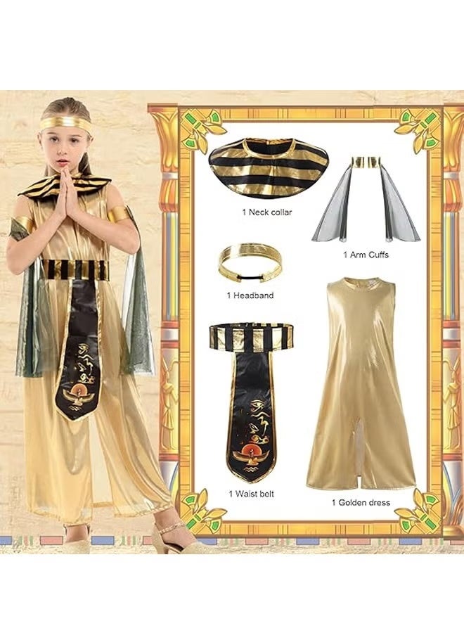 Halamodo Egyptian Costume for Kids Girls Cleopatra Pharaoh Dress Up Halloween Role Play Clothes with Accessories for Halloween XL - Image 5