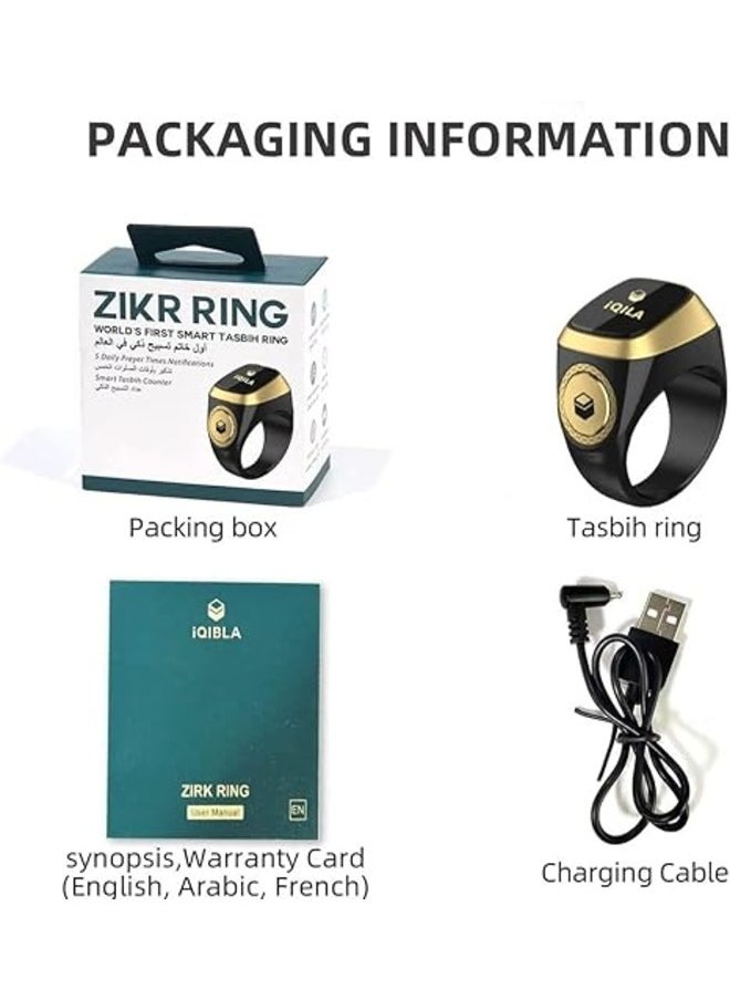 iQIBLA - 20mm Zikr Ring Smart Ring with Vibration Reminder Tasbih Counter and Bluetooth Connection for Exclusive IQIBLA App and 5 Daily Prayer Reminders, Black - Image 1