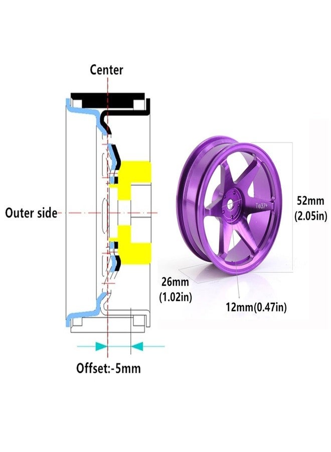 Chanmoo 1/10 RC On Road Wheels Rims 12mm Hex Alloy Aluminum Drift Hubs For 1:10 Scale Rally Racing Car Tires Tamiya TT01 TT02 XV01 TA06 A959 PTG2 HPI KYOSHO HSP PTG2 Touring Street Tyres 4PCS (Purple) - Image 2