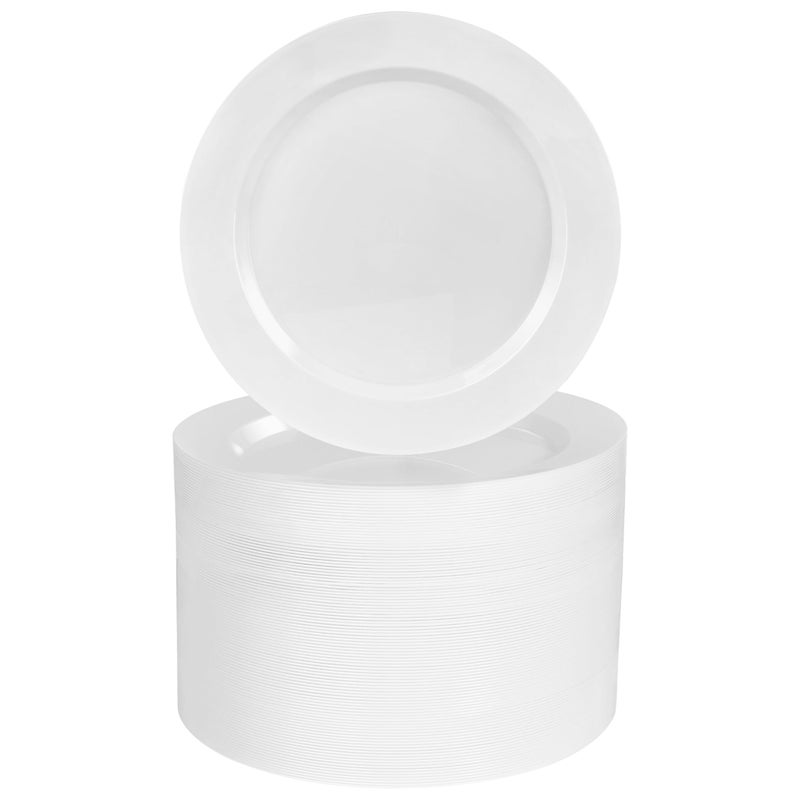 BESTVIP 100PCS White Plastic Plate  7 Inch Disposable Dessert Plate Party  Heavy Duty Disposable Plastic Plates for Party  Wedding and Birthday - Image 1