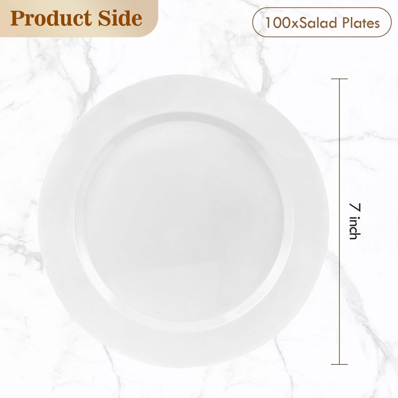 BESTVIP 100PCS White Plastic Plate  7 Inch Disposable Dessert Plate Party  Heavy Duty Disposable Plastic Plates for Party  Wedding and Birthday - Image 4