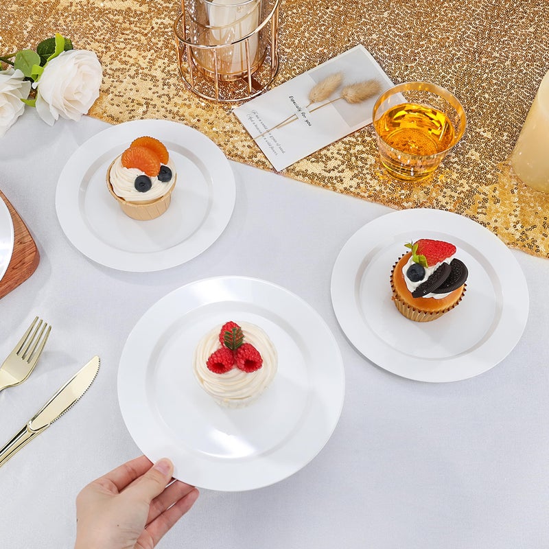 BESTVIP 100PCS White Plastic Plate  7 Inch Disposable Dessert Plate Party  Heavy Duty Disposable Plastic Plates for Party  Wedding and Birthday - Image 3