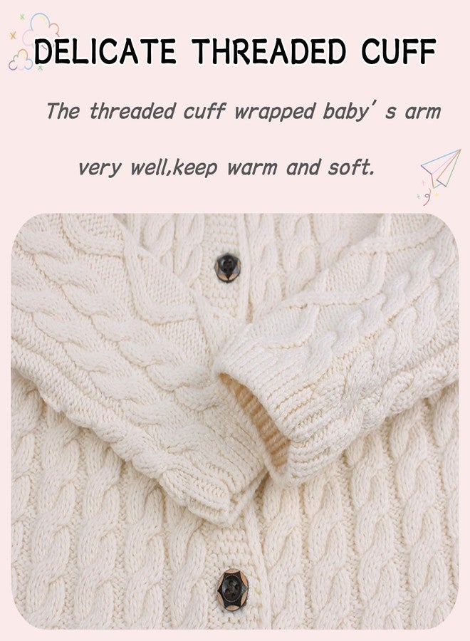 Peecabe Toddler Girl Sweaters Cable Knit Long Sleeve Crewneck Chunky Crochet Cardigans 1-6T (White, 3T) - Image 4