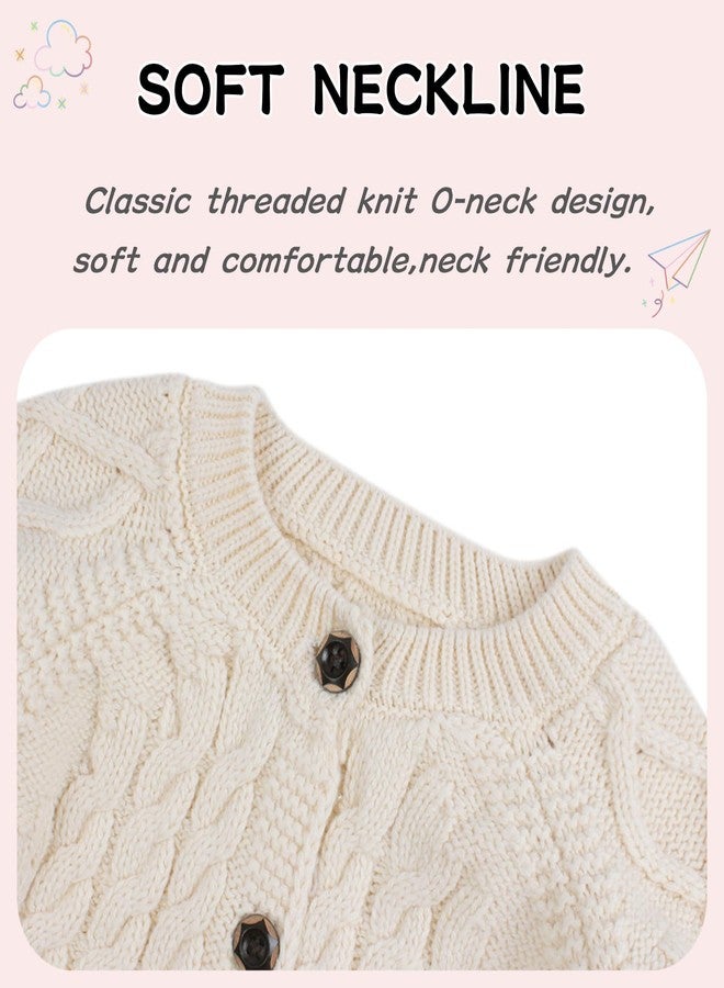 Peecabe Toddler Girl Sweaters Cable Knit Long Sleeve Crewneck Chunky Crochet Cardigans 1-6T (White, 3T) - Image 3