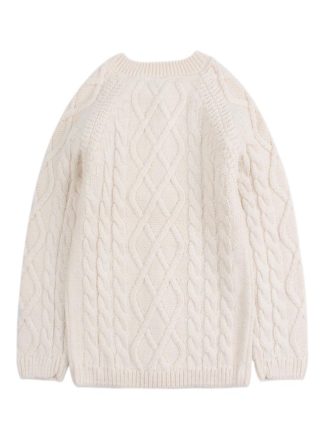 Peecabe Toddler Girl Sweaters Cable Knit Long Sleeve Crewneck Chunky Crochet Cardigans 1-6T (White, 3T) - Image 2