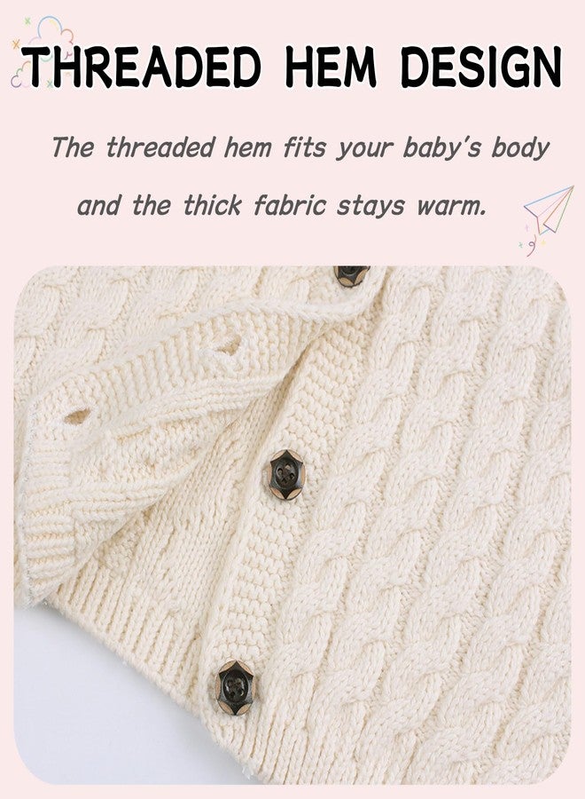 Peecabe Toddler Girl Sweaters Cable Knit Long Sleeve Crewneck Chunky Crochet Cardigans 1-6T (White, 3T) - Image 5