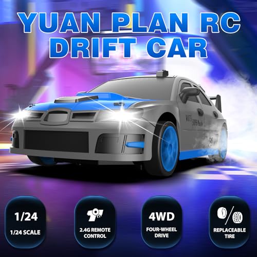 YUAN PLAN RC Drift Car 124 24GHz 4WD Remote Control Car High Speed Drift RC Cars with LED Lights Rechargeable Battery and Drifting Tires Racing Toy Cars for Kids Boys Girls AdultsGrey - Image 5