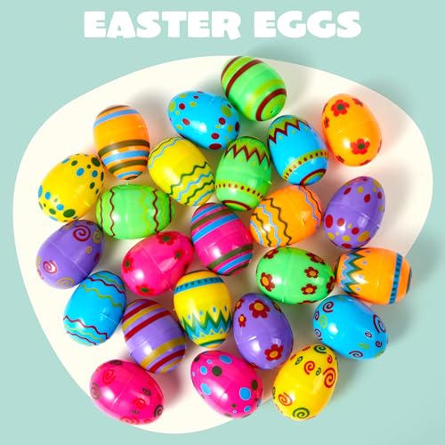 JOYIN 24PCS 23 Printed Eggs Empty Plastic Eggs Fillable Bright Plastic Eggs Bulks for Festival Hunt Filling Treats Basket Stuffers Classroom Prize Supplies - Image 3