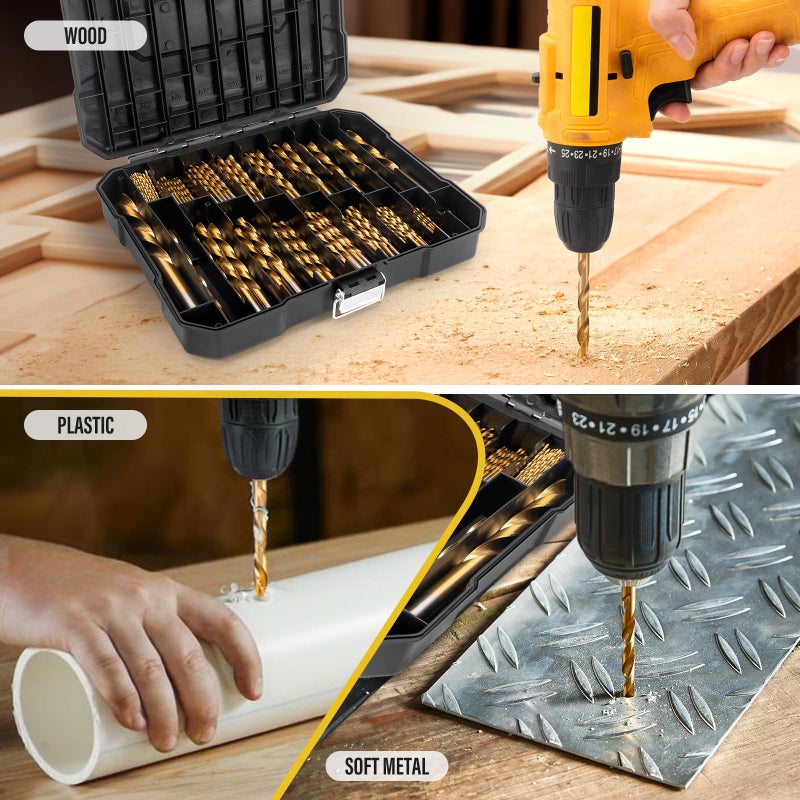 GDLIN 230 Pcs Titanium Twist Drill Bit Set for Metal and Wood,Coated HSS Conventional 118 Deg Tip Titanium Drill Bit Kit Set, Drill Bits Kit with Storage Case, 3/64"-1/2" - Image 4