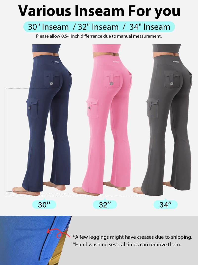 YEOREO CoreFlex Women Workout Flare Leggings with Pockets Hidden Scrunch High Waisted Cargo Gym Yoga Leggings Blue Navy S - Image 5