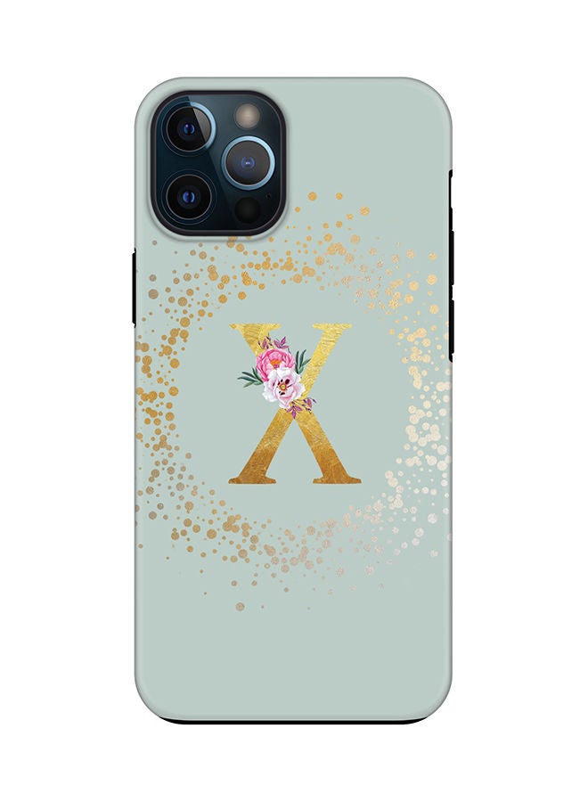 Stylizedd Monogram Tough Cover for Apple iPhone 12 Pro Max Case Custom Initials Letter Floral Pattern Tough Pro Dual Layer hybrid PC inner TPU protection Alphabet- X (Light Green) - Image 1
