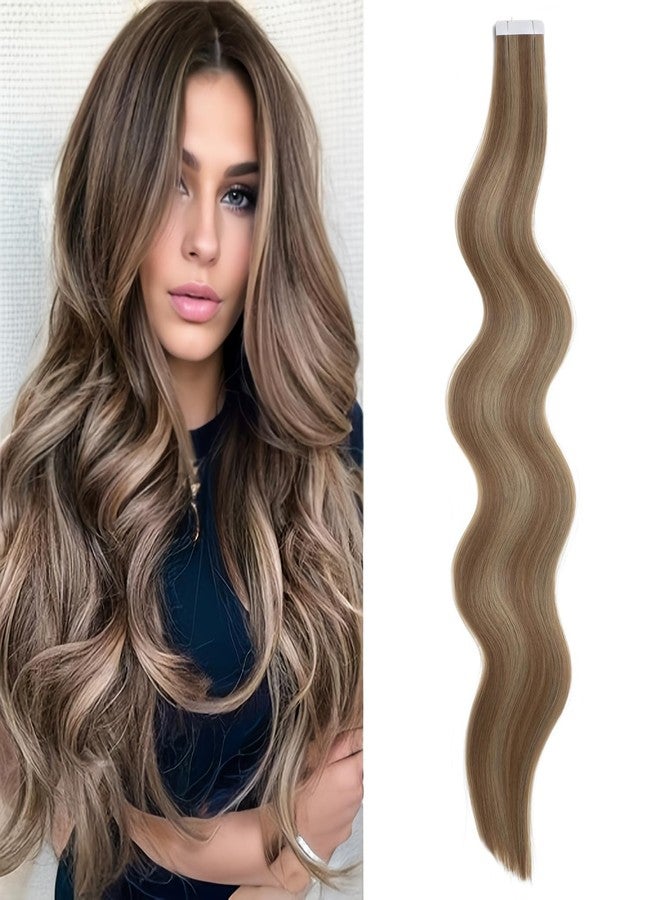 Yongyi Tape in Hair Extensions, 10 Pcs Invisible Tape in Hair Extensions, 20Inch Blonde Tape in Hair Extensions Synthetic, Curly Wavy Hair Tape in Extensions for Party, Music Festival, Daily Use (10/12/24) - Image 1